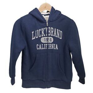 Lucky Brand Youth Zip Up Hoodie Sherpa Lined Youth Size S 7/8‎ Navy Blue